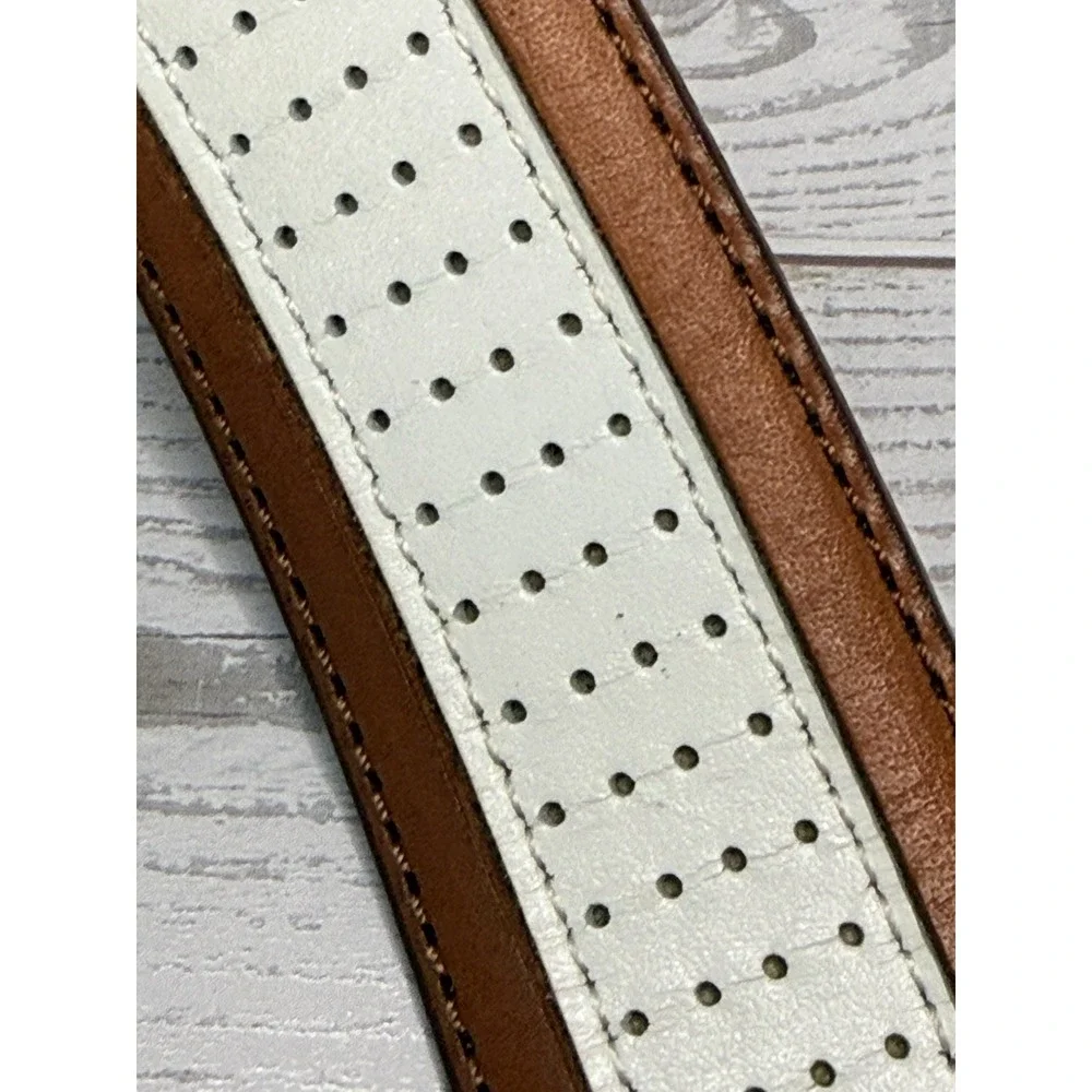 Vintage Brown and Ivory Perforated Leather Belt Men 45